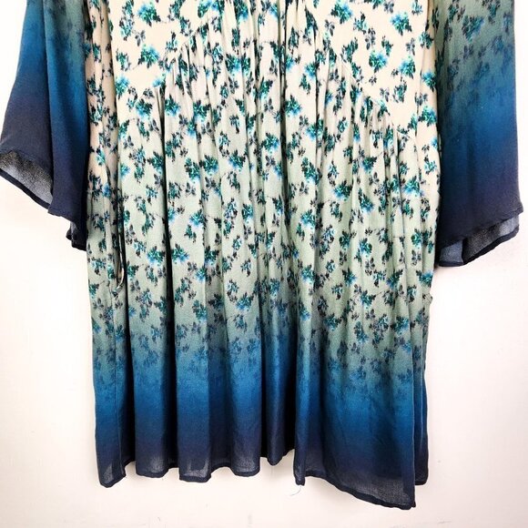 Uncle Frank Blue Floral Print Long Sleeve Dress Size Medium Bell Sleeves 70s - Picture 5 of 9